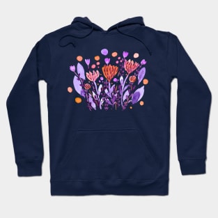 Watercolor whimsical flowers - purple and orange Hoodie